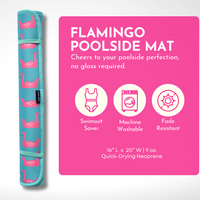 Stay stylish and worry-free at the pool this summer with our Flamingo Floats Poolside Seating Mat from Emerson West: swimsuit saver, machine washable, and fade resistant, perfect for your next sunny day. Measures 16" x 20"