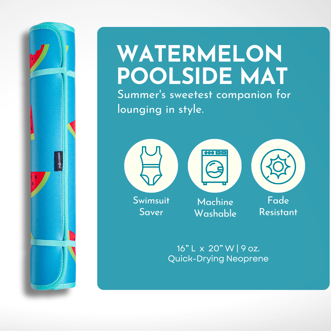 Chill in the sun with the Emerson West Watermelon Poolside Seating Mat - your stylish summer essential featuring swimsuit protection, machine washability, and fade resistance for endless fun under the sun.